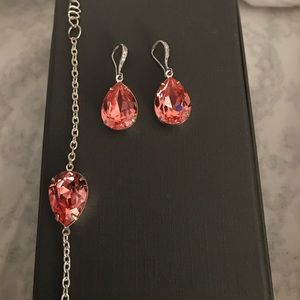 Pink stone earrings and bracelet set